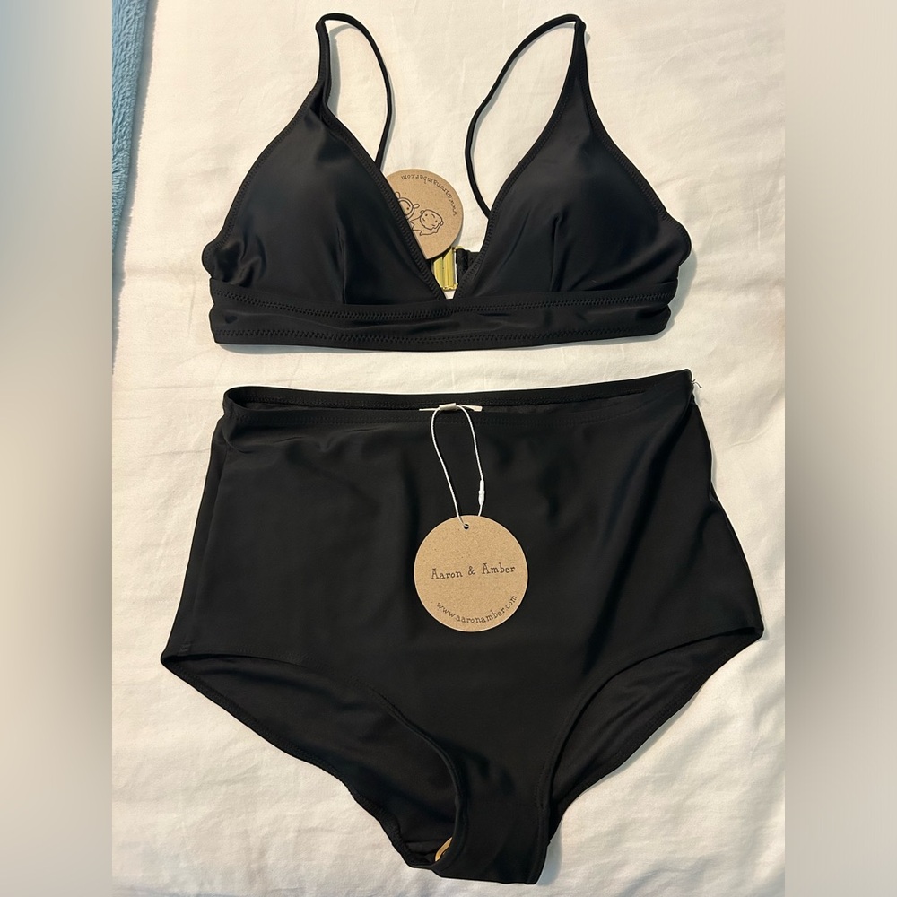 Aaron & Amber black bikini, high waisted bottoms, size Medium